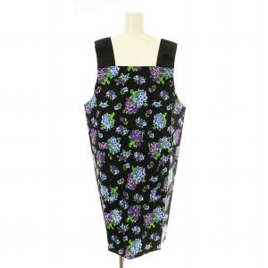 PBUB-162004 ブルーブーケ エプロン 首掛け 花柄 プリント 黒 ブラック 青 ブルー 紫 パープル
