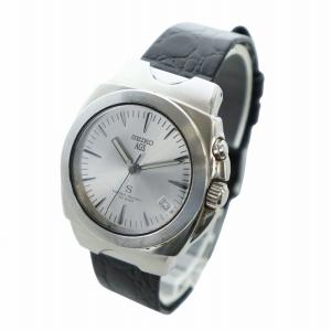 SEIKO サス AGS 腕時計 ウォッチ 自動巻き デイト カレンダー付き ラウンド シルバー色 黒 ブラック 5M42-0E50