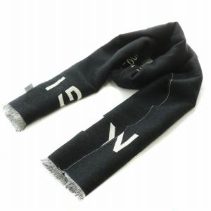 マフラー フリンジ ロゴ タグ付き 黒 ブラック 白 ホワイト /BB MT