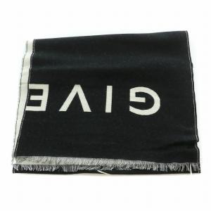 GIVENCHY マフラー フリンジ ロゴ タグ付き 黒 ブラック 白 ホワイト /BB MT