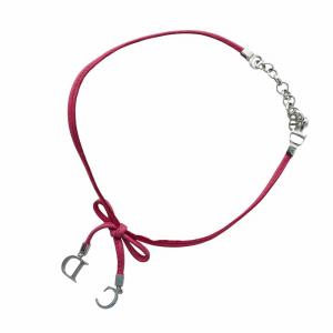 Christian Dior リボンチョーカー ネックレス アクセサリー レザー ロゴ ピンク GY11 /MQ OH