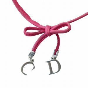 Christian Dior リボンチョーカー ネックレス アクセサリー レザー ロゴ ピンク GY11 /MQ OH