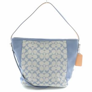 2WAY ワンショルダーバッグ キャンバス シグネチャー レザー キャンバス 切替 ロゴチャーム 水色