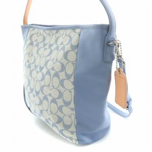 COACH 2WAY ワンショルダーバッグ キャンバス シグネチャー レザー キャンバス 切替 ロゴチャーム 水色
