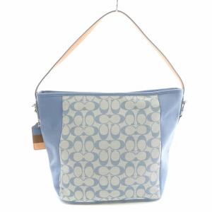 COACH 2WAY ワンショルダーバッグ キャンバス シグネチャー レザー キャンバス 切替 ロゴチャーム 水色