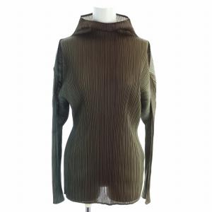 イッセイミヤケ ISSEY MIYAKE カットソー 長袖 プリーツ ハイネック グラデーション F 緑