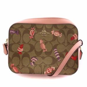 ショルダーバッグ PVCレザー シグネチャー ロゴチャーム キャンディ柄 切替 茶 ブラウン ピンク C1386