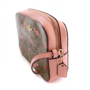 COACH ショルダーバッグ PVCレザー シグネチャー ロゴチャーム キャンディ柄 切替 茶 ブラウン ピンク C1386