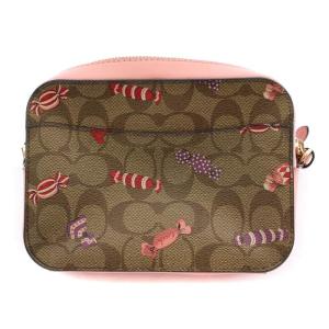 COACH ショルダーバッグ PVCレザー シグネチャー ロゴチャーム キャンディ柄 切替 茶 ブラウン ピンク C1386
