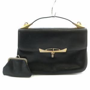 ハンドバッグ レザー CDロゴ バイカラー コインケース付き 小銭入れ付き がま口 黒 ブラック ゴールド色