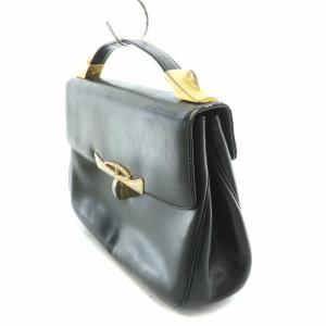 Christian Dior ハンドバッグ レザー CDロゴ バイカラー コインケース付き 小銭入れ付き がま口 黒 ブラック ゴールド色