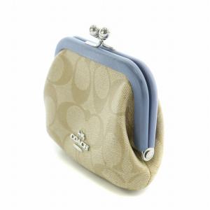 COACH ノラ キスロック コインケース シグネチャー キャンバス がま口 PVCレザー ロゴ 水色 ライトブルー ベージュ C4309