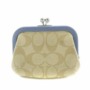 COACH ノラ キスロック コインケース シグネチャー キャンバス がま口 PVCレザー ロゴ 水色 ライトブルー ベージュ C4309