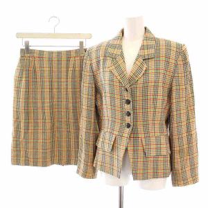 スーツ セットアップ 上下 テーラードジャケット スカート ひざ丈 千鳥格子 リネン混 36 マルチカラー