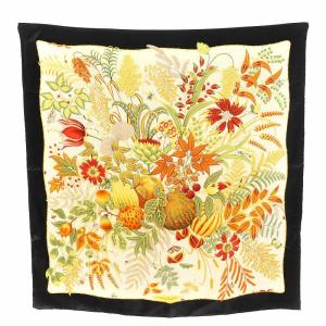 スカーフ 花柄 シルク 絹 マルチカラー ベージュ 黒 ブラック /AN10 GY11 MT OH
