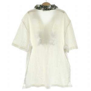 MARK&LONA ポロシャツ 半袖 ロゴ パイル生地 襟葉柄 アロハ柄 オープンカラー レギュラーカラー M 白 ホワイト