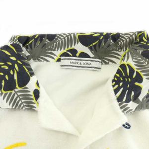 MARK&LONA ポロシャツ 半袖 ロゴ パイル生地 襟葉柄 アロハ柄 オープンカラー レギュラーカラー M 白 ホワイト