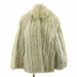 銀サガ ファーコート フォックス 毛皮 ミドル ハーフ 総裏地 スタンドネック M 白 ホワイト  ピンク