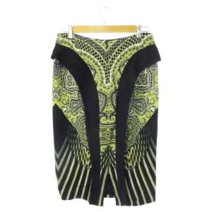 ETRO タイトスカート ひざ丈 配色 切替 ペイズリー柄 ストライプ ストレッチ 44 L 緑 グリーン 黒 ブラック