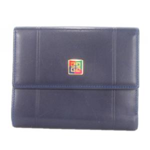 二つ折り財布 ウォレット 小銭入れあり レザー ロゴ 紺 ネイビー /MN16 GY18