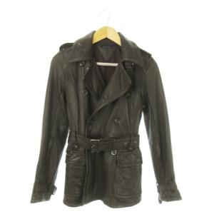 Pコート ピーコート 革ジャン レザー 山羊革 ゴートレザー エポレット ベルト S 茶 ブラウン /AO11