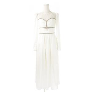 ワンピース ドレス ロング 長袖 切替 チュール ギャザー ラインストーン リボンモチーフ 小さいサイズ