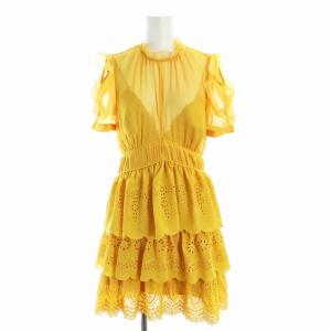 self-portrait シフォン ミニドレス ミドルワンピース レース フリル 刺繍 ティアード オープンショルダー 半袖 ロゴ