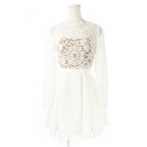 レース切替ワンピース ミニ 長袖 インナービスチェ 肌見え リボンモチーフ プリーツ 小さいサイズ UK4