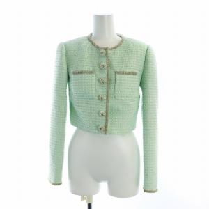 ノーカラージャケット ファンシーツイード 水色 UK4