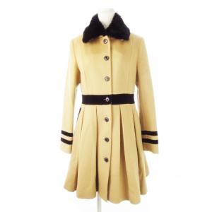 ステンカラーコート ロング丈 ラビットファーカラー 切替 ベロア ワンポイント ライン プリーツ 36