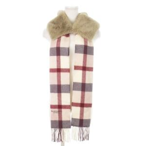 BLUE LABEL CRESTBRIDGE マフラー ファーティペット 3way フリンジ チェック ロゴ刺繍 ピンク 茶 ブラウン /MN7 GY17