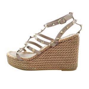 VALENTINO GARAVANI サンダル ウェッジソール スタッズ ストラップ レザー ロゴ 38 25cm ピンクベージュ GY18