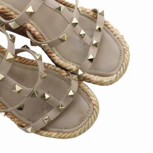VALENTINO GARAVANI サンダル ウェッジソール スタッズ ストラップ レザー ロゴ 38 25cm ピンクベージュ GY18