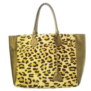 トートバッグ ハンドバッグ ハラコ 切替 PVC アニマル柄 レオパード ヒョウ柄 ブロンズカラー /CK6