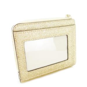 kate spade new york 二つ折り財布 ウォレット 小銭入れあり レザー PVC パスケース ラメ グリッター ロゴ ゴールドカラー