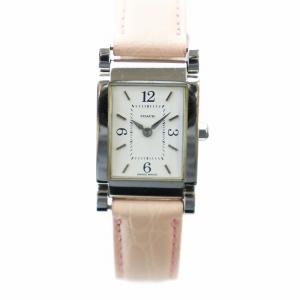 腕時計 ウォッチ クォーツ スクエア レザーベルト ロゴ 白文字盤 シルバー色 ピンク 6.317.331