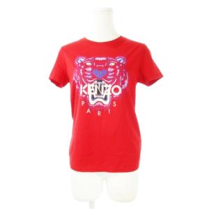 Tシャツ カットソー クルーネック 半袖 プリント ロゴ トラ柄 虎柄 小さいサイズ XS 赤 レッド