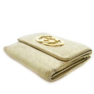 GUCCI 二つ折り財布 ミニウォレット 小銭入れあり インターロッキング ロゴ グリッターレザー ゴールド色 /AH2
