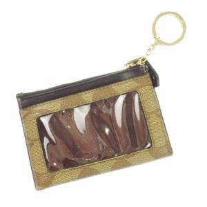 COACH 小銭入れ コインケース カードケース パスケース PVC キーリング シグネチャー ロゴ 茶 ブラウン