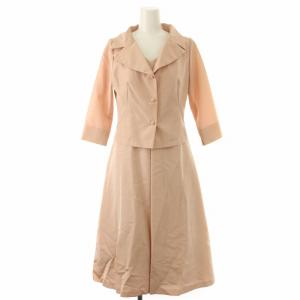 スーツ フォーマル ワンピース フレア ひざ丈 ジャケット 七分袖 ペチコート付き M ピンクベージュ