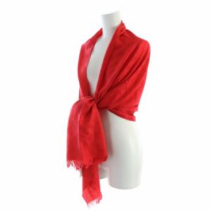 ストール タグ付き ショール シグネチャー ロゴ フリンジ 絹混 シルク混 赤 レッド GY18 /MQ