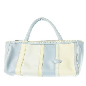 ハンドバッグ レザー 革 切替 配色 バイカラー ロゴ ステッチ 青 ブルー 白 ホワイト /CK8 GY18