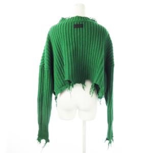 DIESEL ニット セーター モックネック 長袖 リブ クロップド ショート丈 ヴィンテージ加工 フリンジ 厚手 緑