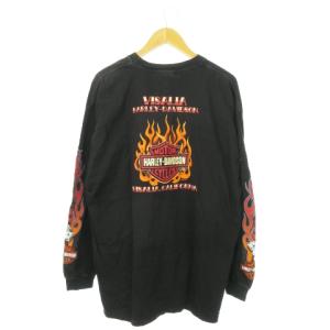 HARLEY DAVIDSON 長袖Tシャツ カットソー ロンT クルーネック プリント 大きいサイズ 2X-LARGE 黒 ブラック