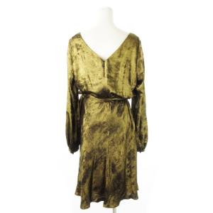 LAUREN RALPH LAUREN ワンピース ロング ドレス 深Vネック 長袖 ブラウジング とろみ感 シャイニー ラメ感 グロッシー サイドリボン