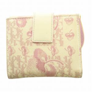 Christian Dior 二つ折り財布 ウォレット レザー キャンバス ロゴ トロッター ピンク アイボリー GY18 /MQ