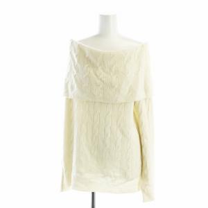 ニット セーター オフショルダー 長袖 タートルネック ケーブル編み L アイボリー 白 ホワイト GY17