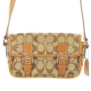 ショルダーバッグ ミニ キャンバス レザー シグネチャー 茶 ブラウン 6844 /AH3 GY18