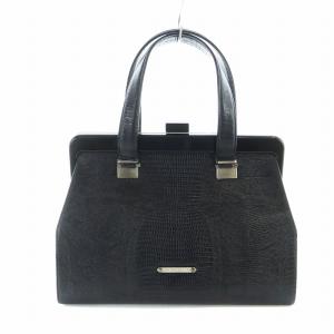 ハンドバッグ リザード型押し ブラック