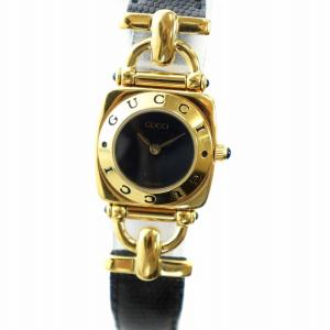 腕時計 ウォッチ クォーツ ホースビット ロゴ 黒文字盤 レザーベルト ゴールド色 黒 ブラック 6300L